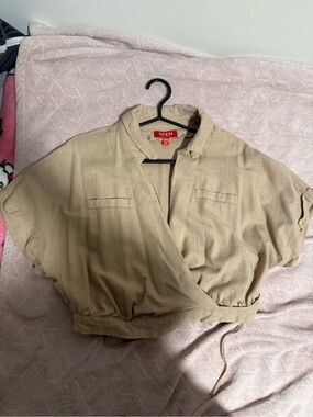 Guess Neutral Beige Cropped Wrap Top